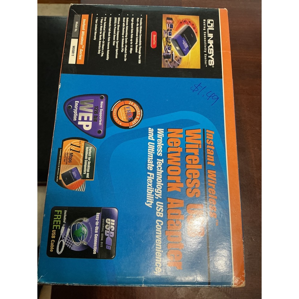 Linksys Instant Wireless USB Network Adapter WUSB11 11Mbps 2.4GHz DSSS Boxed